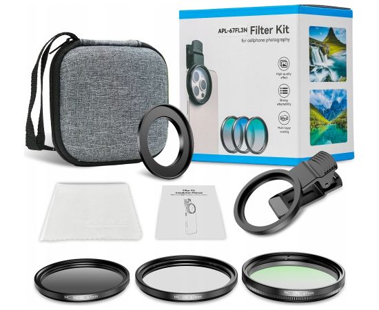 Filtr Apexel Zestaw Filtrów 3w1 Filtr Cpl / Uv / Nd32 Do Telefonu I Aparatu / 67mm Klips I Adapter Na 52mm Apexel / Apl-67fl3n Штативы и Аксессуары