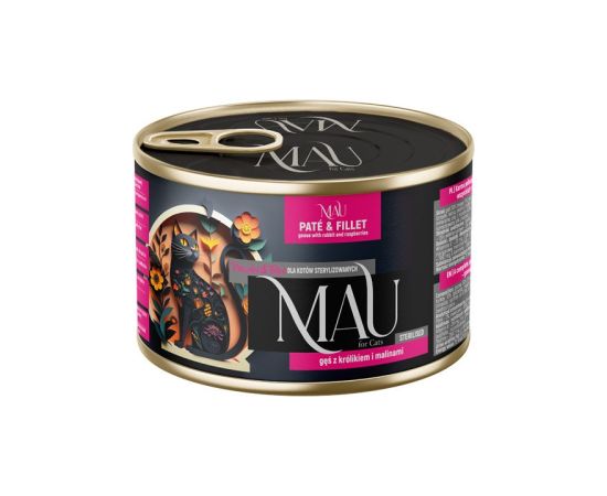 Dolina Noteci MAU Pate and Fillet Sterilised Goose with rabbit and raspberries - wet cat food - 185g Kaķu konservi