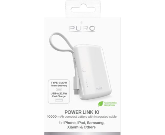 Powerbank Xiaomi Power bank Puro 10000mAh 20W  integrated USB-C cable  White Новинки Компьютерная техника