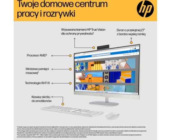 HP 27-cr0204nw AMD Ryzen™ 7 7730U 68.6 cm (27") 1920 × 1080 px All-in-One PC 16 GB DDR4-SDRAM 512 GB SSD Free DOS Wi-Fi 6 (802.11ax) White All In One Datori (AIO)