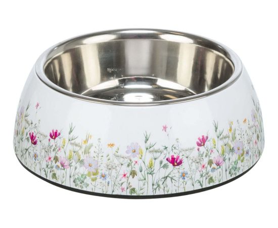 Trixie Miska ze stali nierdzewnej w kwiatowy wzór, dla kota, 0,2 l/o 14 cm, biały/wielokolorowy Bļodas un dzirdinātāji