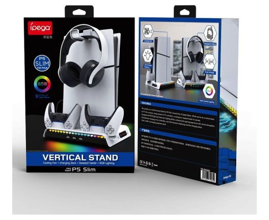 iPega P5S006 RGB Uzlādes Statīvs + Dzesēšana Priekš PS5 Slim Spēļu Kontrollerim Spēļu kontrolieri