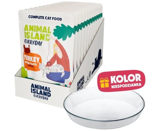 ANIMAL ISLAND Everyday Turkey in broth Box - wet cat food - 12x85g + free plate Kaķu konservi