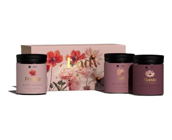 HiSkin Lady Flowers sól do kąpieli 200 ml + peeling do ciała 200 ml + masło do ciała 200 ml Духи и косметика