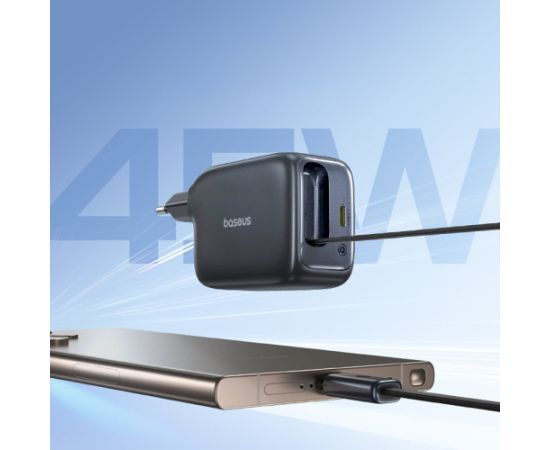 Baseus EnerCore CJ11 Tīkla lādētājs 45W USB-C ar ievilktu USB-C kabeli / melna Telefonu lādētāji 220v