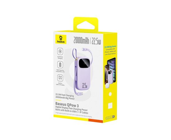 Baseus EnerFill FC21 Qpow 3 Ultra Pārnēsājamā baterija 20000 mAh 22.5W / violets Power Banks