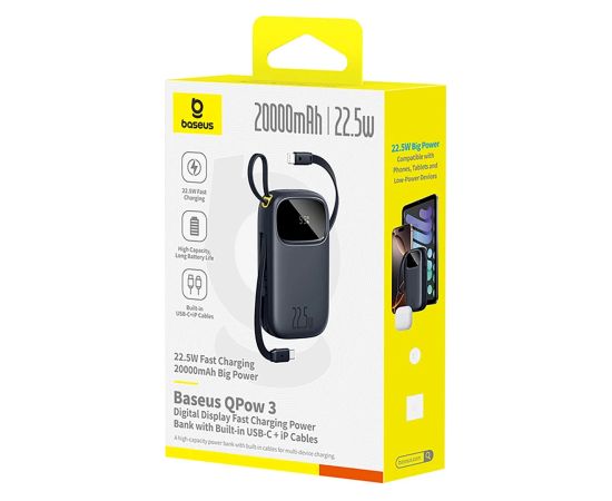Baseus EnerFill FC31 Pārnēsājamā baterija 20000 mAh 22.5W USB-C + Lightning / melns Power Banks