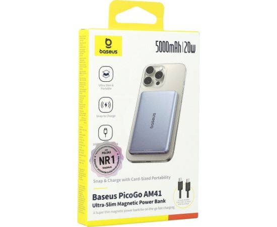 Baseus PicoGo AM41 Magnētiskā pārnēsājamā baterija 5000 mAh 20W / pelēks Power Banks