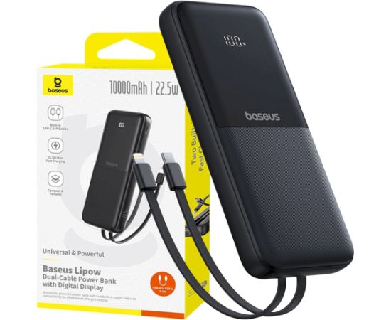 Baseus Lipow Pārnēsājamā baterija 10000 mAh 22.5W / melns Power Banks