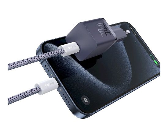 Baseus GaN5 30W USB-C EU Lādētājs ar Baseus Dynamic 3 USB-C kabeli 100W 1m / violets Telefonu lādētāji 220v