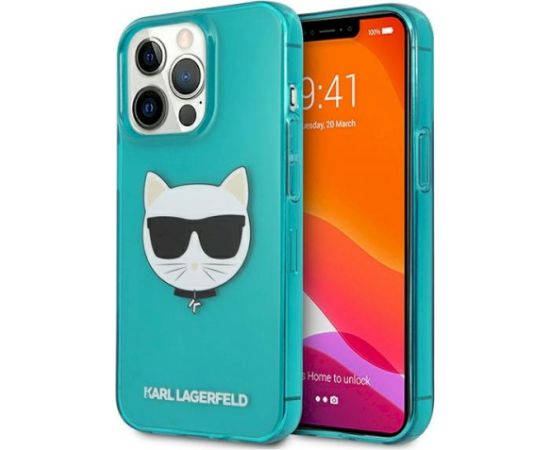 Karl Lagerfeld KLHCP13LCHTRB Glitter Choupette Fluo Aizsargapvalks priekš iPhone 13 Pro / 13 6,1" / zils Neoriģinālie Maciņi