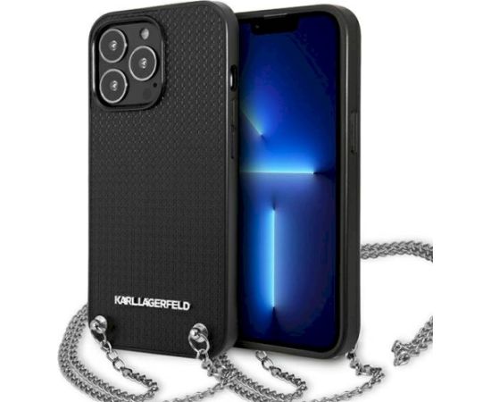 Karl Lagerfeld KLHCP13XPMK Leather Textured and Chain Aizsargapvalks priekš iPhone 13 Pro Max 6,7" / melns Neoriģinālie Maciņi