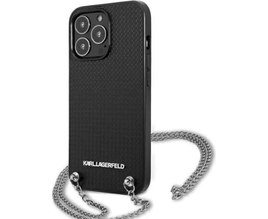 Karl Lagerfeld KLHCP13XPMK Leather Textured and Chain Aizsargapvalks priekš iPhone 13 Pro Max 6,7" / melns Neoriģinālie Maciņi