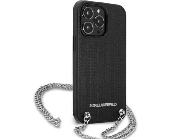 Karl Lagerfeld KLHCP13XPMK Leather Textured and Chain Aizsargapvalks priekš iPhone 13 Pro Max 6,7" / melns Neoriģinālie Maciņi