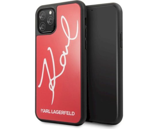 Karl Lagerfeld KLHCN65DLKSRE Signature Glitter Aizsargapvalks priekš iPhone 11 Pro Max / sarkans Neoriģinālie Maciņi