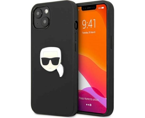Karl Lagerfeld KLHCP13SPKMK Hardcase Leather Ikonik Karl`s Head Aizsargapvalks priekš iPhone 13 mini 5,4" / melns Neoriģinālie Maciņi