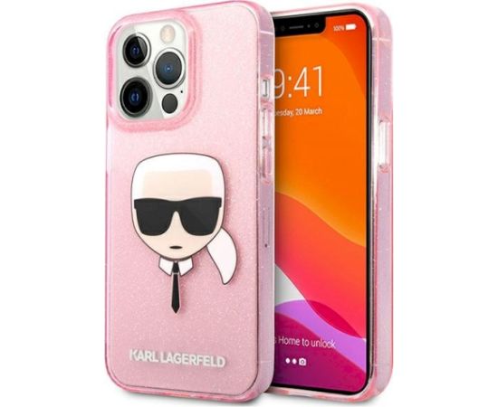 Karl Lagerfeld KLHCP13XKHTUGLP Aizsargapvalks priekš iPhone 13 Pro Max 6,7" Glitter Karl`s Head / rozā Neoriģinālie Maciņi