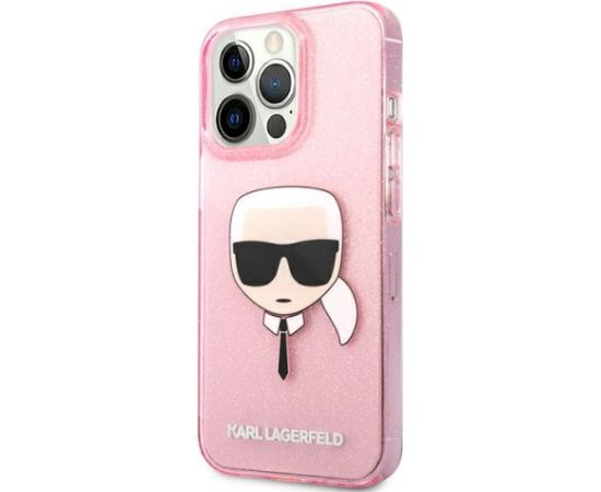 Karl Lagerfeld KLHCP13XKHTUGLP Aizsargapvalks priekš iPhone 13 Pro Max 6,7" Glitter Karl`s Head / rozā Neoriģinālie Maciņi