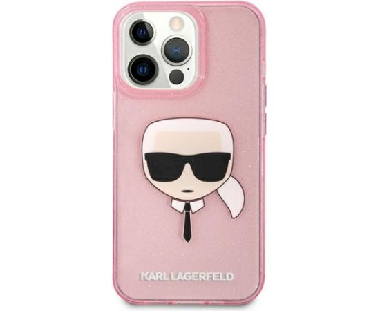 Karl Lagerfeld KLHCP13XKHTUGLP Aizsargapvalks priekš iPhone 13 Pro Max 6,7" Glitter Karl`s Head / rozā Neoriģinālie Maciņi