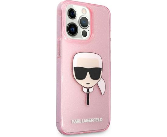 Karl Lagerfeld KLHCP13XKHTUGLP Aizsargapvalks priekš iPhone 13 Pro Max 6,7" Glitter Karl`s Head / rozā Neoriģinālie Maciņi