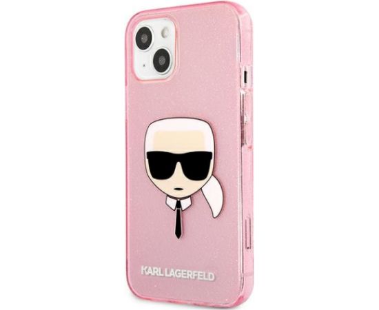 Karl Lagerfeld KLHCP13SKHTUGLP Glitter Karl`s Head Aizsargapvalks priekš iPhone 13 mini 5,4" / rozā Neoriģinālie Maciņi