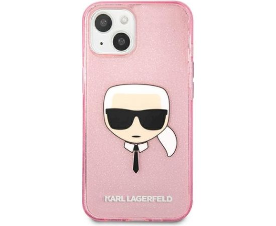 Karl Lagerfeld KLHCP13SKHTUGLP Glitter Karl`s Head Aizsargapvalks priekš iPhone 13 mini 5,4" / rozā Neoriģinālie Maciņi