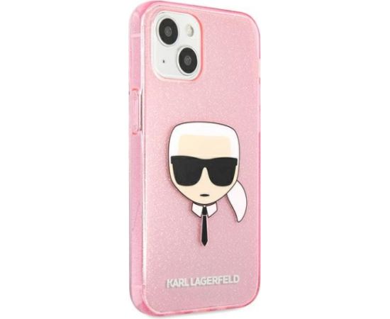 Karl Lagerfeld KLHCP13SKHTUGLP Glitter Karl`s Head Aizsargapvalks priekš iPhone 13 mini 5,4" / rozā Neoriģinālie Maciņi