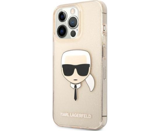 Karl Lagerfeld KLHCP13LKHTUGLGO Hardcase Glitter Karl`s Head Aizsargapvalks priekš iPhone 13 Pro / 13 6,1" / zelts Neoriģinālie Maciņi