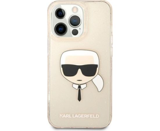Karl Lagerfeld KLHCP13LKHTUGLGO Hardcase Glitter Karl`s Head Aizsargapvalks priekš iPhone 13 Pro / 13 6,1" / zelts Neoriģinālie Maciņi