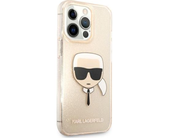 Karl Lagerfeld KLHCP13LKHTUGLGO Hardcase Glitter Karl`s Head Aizsargapvalks priekš iPhone 13 Pro / 13 6,1" / zelts Neoriģinālie Maciņi