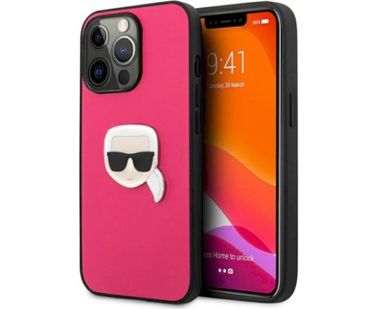 Karl Lagerfeld KLHCP13LPKMP Leather Ikonik Karl`s Head M Aizsargapvalks priekš iPhone 13 Pro / 13 6,1" / rozā Neoriģinālie Maciņi