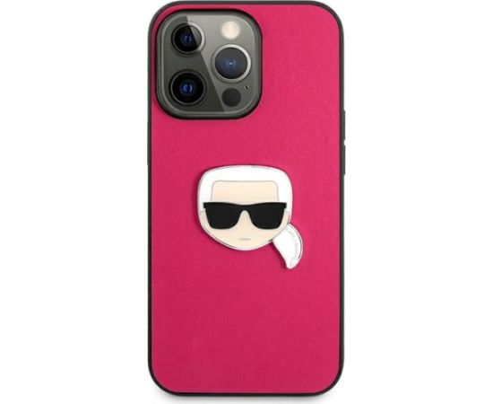 Karl Lagerfeld KLHCP13LPKMP Leather Ikonik Karl`s Head M Aizsargapvalks priekš iPhone 13 Pro / 13 6,1" / rozā Neoriģinālie Maciņi