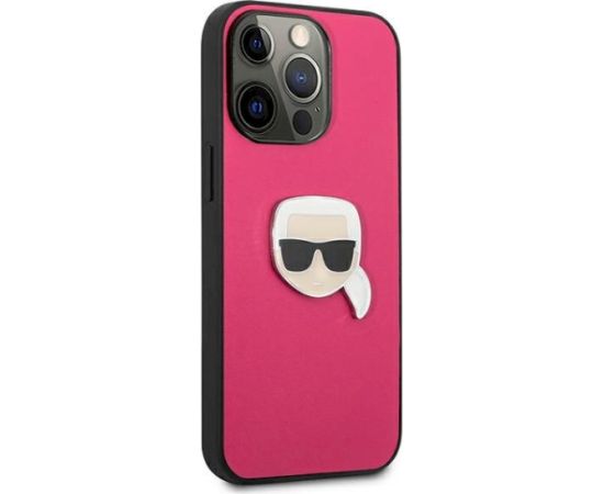 Karl Lagerfeld KLHCP13LPKMP Leather Ikonik Karl`s Head M Aizsargapvalks priekš iPhone 13 Pro / 13 6,1" / rozā Neoriģinālie Maciņi