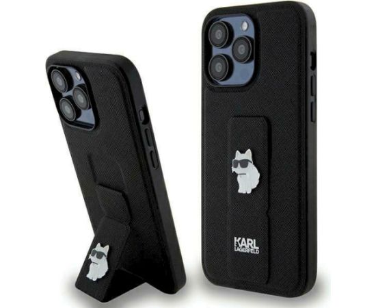 Karl Lagerfeld KLHCP13LGSACHPK Gripstand Saffiano Choup Aizsargapvalks priekš iPhone 13 Pro / 13 6.1" / melns Neoriģinālie Maciņi