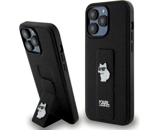 Karl Lagerfeld KLHCP13XGSACHPK Gripstand Saffiano Choupe Aizsargapvalks priekš iPhone 13 Pro Max 6.7" / melns Neoriģinālie Maciņi