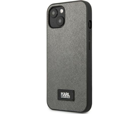 Karl Lagerfeld KLHCP13MSFMP2DG Saffiano Plaque Hardcase Aizsargapvalks priekš iPhone 13/14/15 6,1" / sudraba Neoriģinālie Maciņi