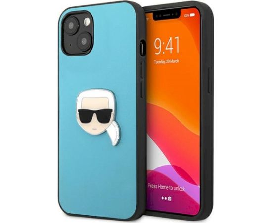 Karl Lagerfeld KLHCP13SPKMB Leather Ikonik Karl`s Head Me Aizsargapvalks priekš iPhone 13 mini 5.4" / zils Neoriģinālie Maciņi