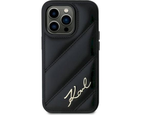 Karl Lagerfeld KLHCP13XPQDSMGK Diagonal Quilted Script Aizsargapvalks priekš iPhone 13 Pro Max 6.7" / melns Neoriģinālie Maciņi