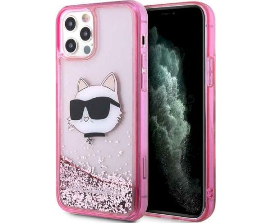 Karl Lagerfeld KLHCP12MLNCHCP Hardcase Glitter Choupette Head Aizsargapvalks priekš iPhone 12/12 Pro 6,1" / rozā Neoriģinālie Maciņi
