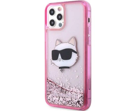 Karl Lagerfeld KLHCP12MLNCHCP Hardcase Glitter Choupette Head Aizsargapvalks priekš iPhone 12/12 Pro 6,1" / rozā Neoriģinālie Maciņi