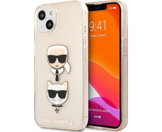 Karl Lagerfeld KLHCP13SKCTUGLGO Glitter Karl`s & Choupette Hardcase Aizsargapvalks priekš iPhone 13 mini 5,4" / zelta Neoriģinālie Maciņi