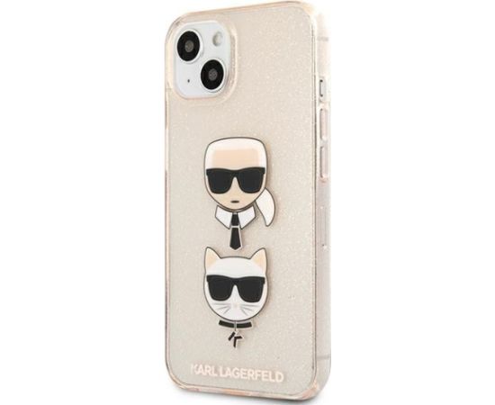 Karl Lagerfeld KLHCP13SKCTUGLGO Glitter Karl`s & Choupette Hardcase Aizsargapvalks priekš iPhone 13 mini 5,4" / zelta Neoriģinālie Maciņi