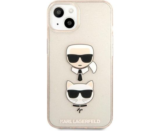 Karl Lagerfeld KLHCP13SKCTUGLGO Glitter Karl`s & Choupette Hardcase Aizsargapvalks priekš iPhone 13 mini 5,4" / zelta Neoriģinālie Maciņi