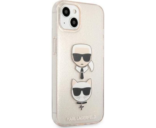 Karl Lagerfeld KLHCP13SKCTUGLGO Glitter Karl`s & Choupette Hardcase Aizsargapvalks priekš iPhone 13 mini 5,4" / zelta Neoriģinālie Maciņi