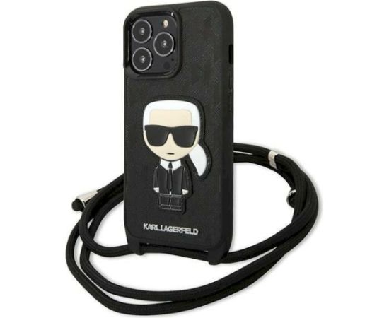 Karl Lagerfeld KLHCP13LCMNIPK Leather Monogram Patch Aizsargapvalks priekš iPhone 13 Pro / 13 6,1" / melns Neoriģinālie Maciņi