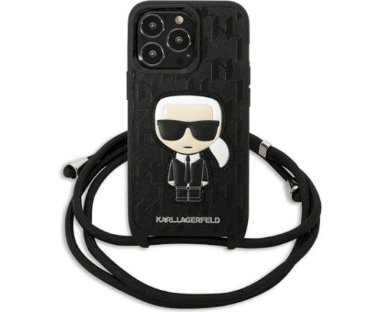 Karl Lagerfeld KLHCP13LCMNIPK Leather Monogram Patch Aizsargapvalks priekš iPhone 13 Pro / 13 6,1" / melns Neoriģinālie Maciņi