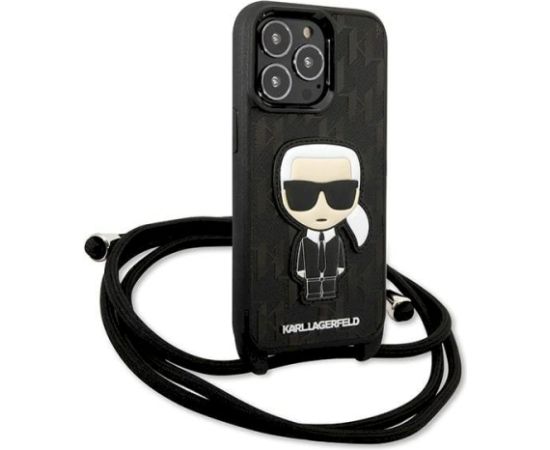 Karl Lagerfeld KLHCP13LCMNIPK Leather Monogram Patch Aizsargapvalks priekš iPhone 13 Pro / 13 6,1" / melns Neoriģinālie Maciņi