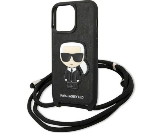 Karl Lagerfeld KLHCP13LCMNIPK Leather Monogram Patch Aizsargapvalks priekš iPhone 13 Pro / 13 6,1" / melns Neoriģinālie Maciņi