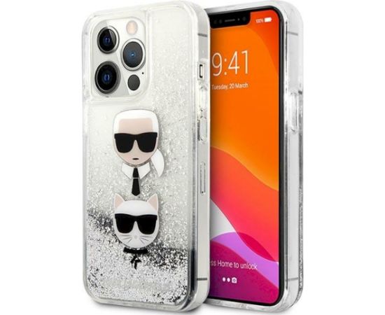 Karl Lagerfeld KLHCP13XKICGLS Hardcase Liquid Glitter Karl&Chou Aizsargapvalks priekš iPhone 13 Pro Max 6,7" / sudraba Neoriģinālie Maciņi