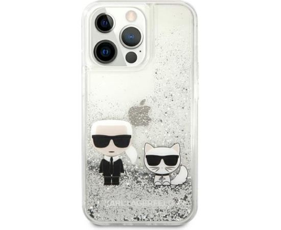 Karl Lagerfeld KLHCP13XGKCS Liquid Glitter Karl&Choupette Aizsargapvalks priekš iPhone 13 Pro Max 6.7" / sudraba Neoriģinālie Maciņi